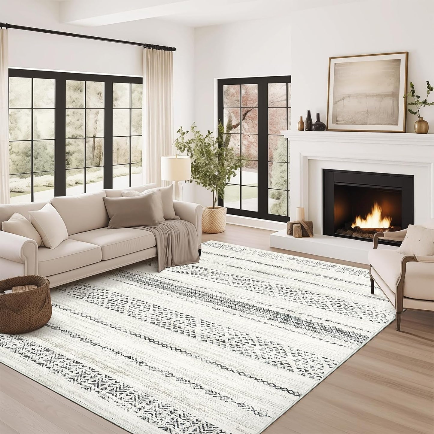 8x10 Area Rug for Living Room Moroccan Washable Rugs Non Slip Indoor Floor Carpet Foldable Large Soft Area Rug for Dining Room Bedroom with Low Pile(Grey,8'x10')