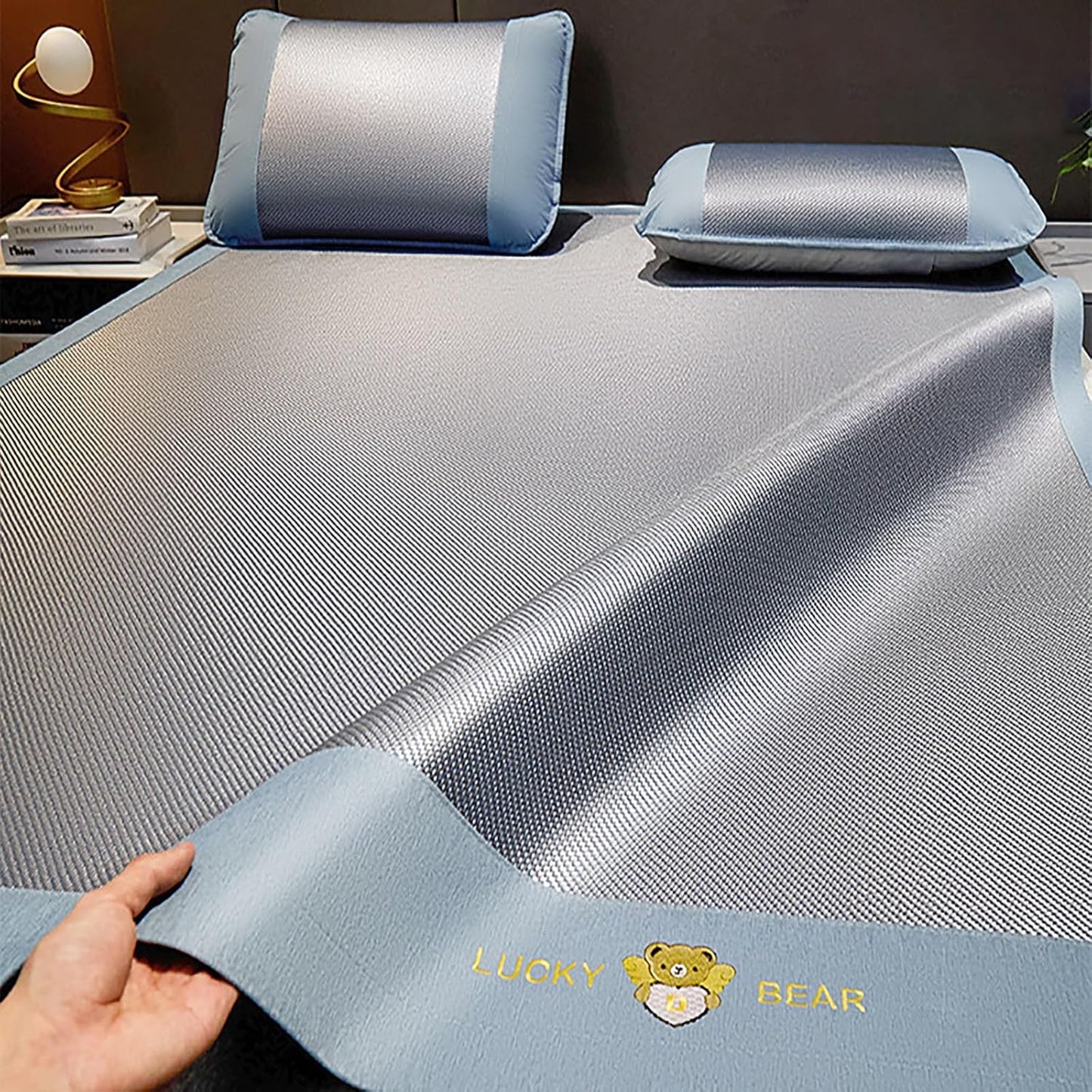 Rattan Summer Cooling Sleeping Mat, Foldable Rattan Cooling Bed Mat with Pillowcase, Smooth Breathable Bed Mat Ice Silk Floor Mat, Reversible Absorb Sweat/Cool Pad, Easy to Clean for School Dormitory