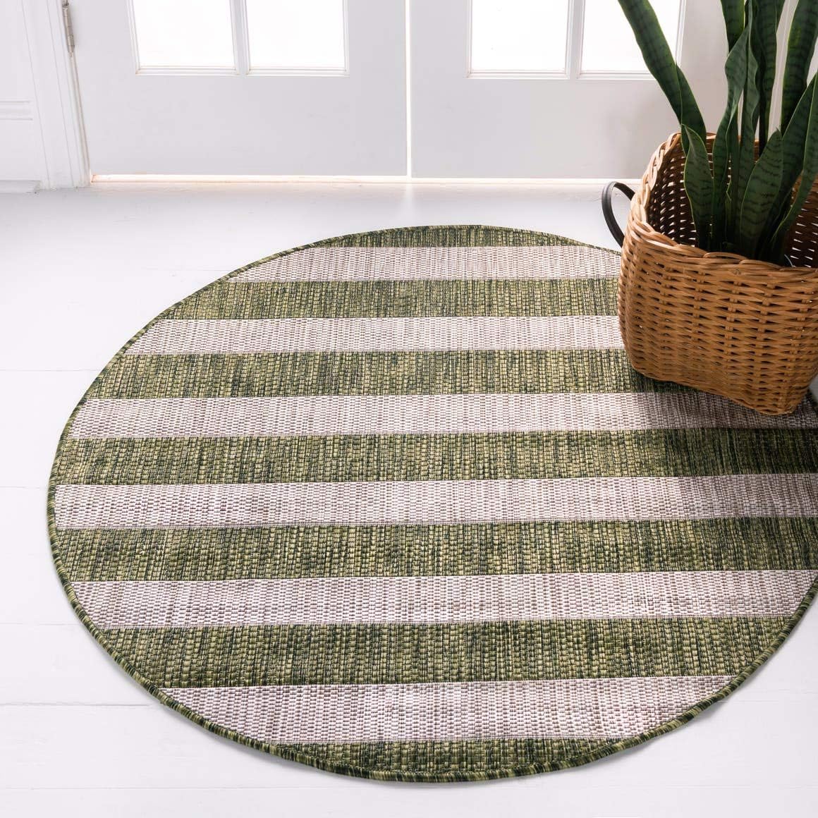 Unique Loom Outdoor Striped Collection Area Rug - Distressed Stripe (9' x 12' Rectangle, Green/ Gray)