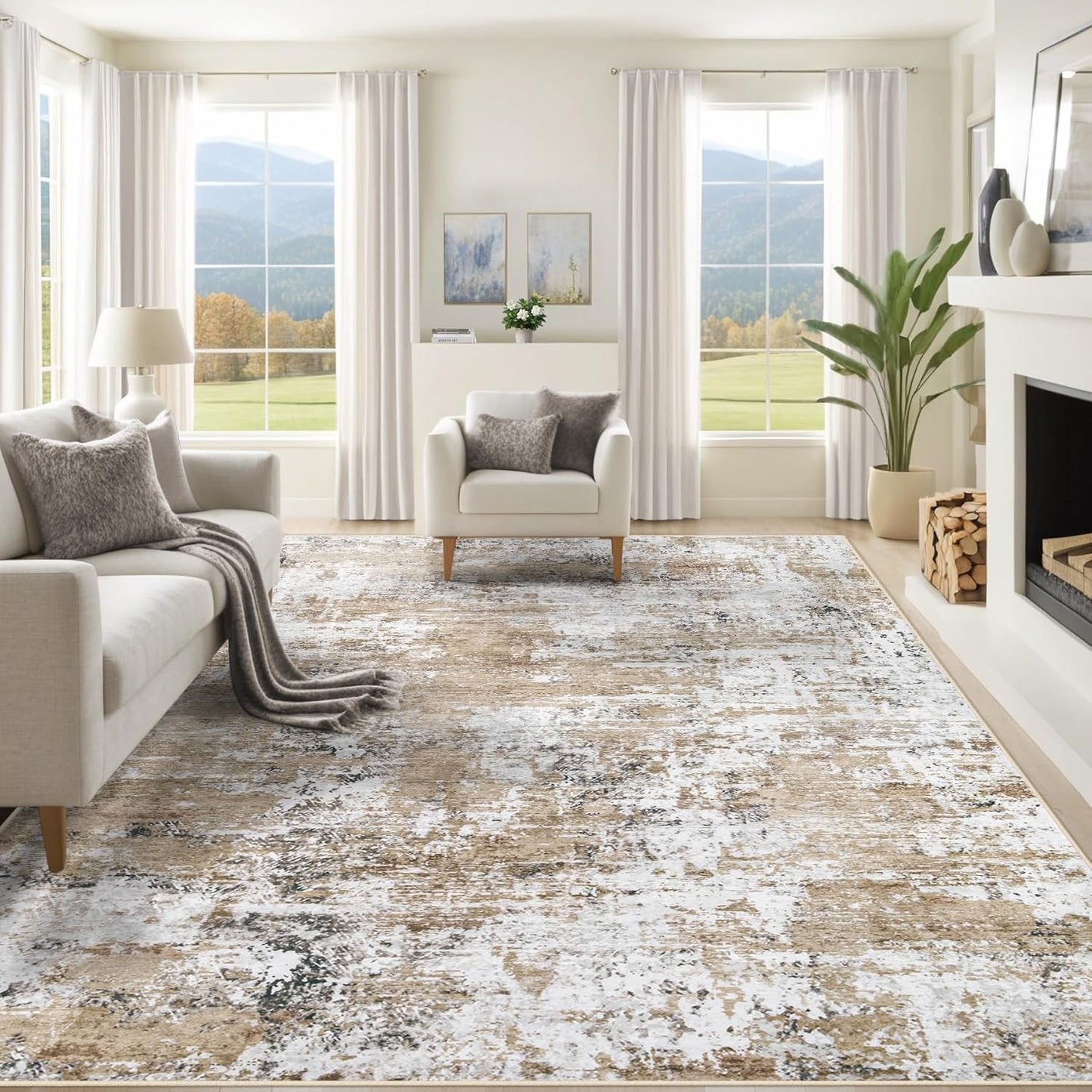 8x10 Area Rugs for Living Room, Washable Modern Abstract Large Area Rug Neutral Soft Non Slip Kids Rug Stain Resistant Indoor Carpet for Bedroom Nursery Dining Room Playroom Home Office(Blue, 8'x10')
