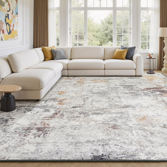 Rugflix 8x10 Area Rugs for Living Room, Washable Large Rug Stain-Resistant Low Pile, Modern Neutral Carpet for Dining Room Home Office Kid Room Nursery Bedroom, Grey Brown