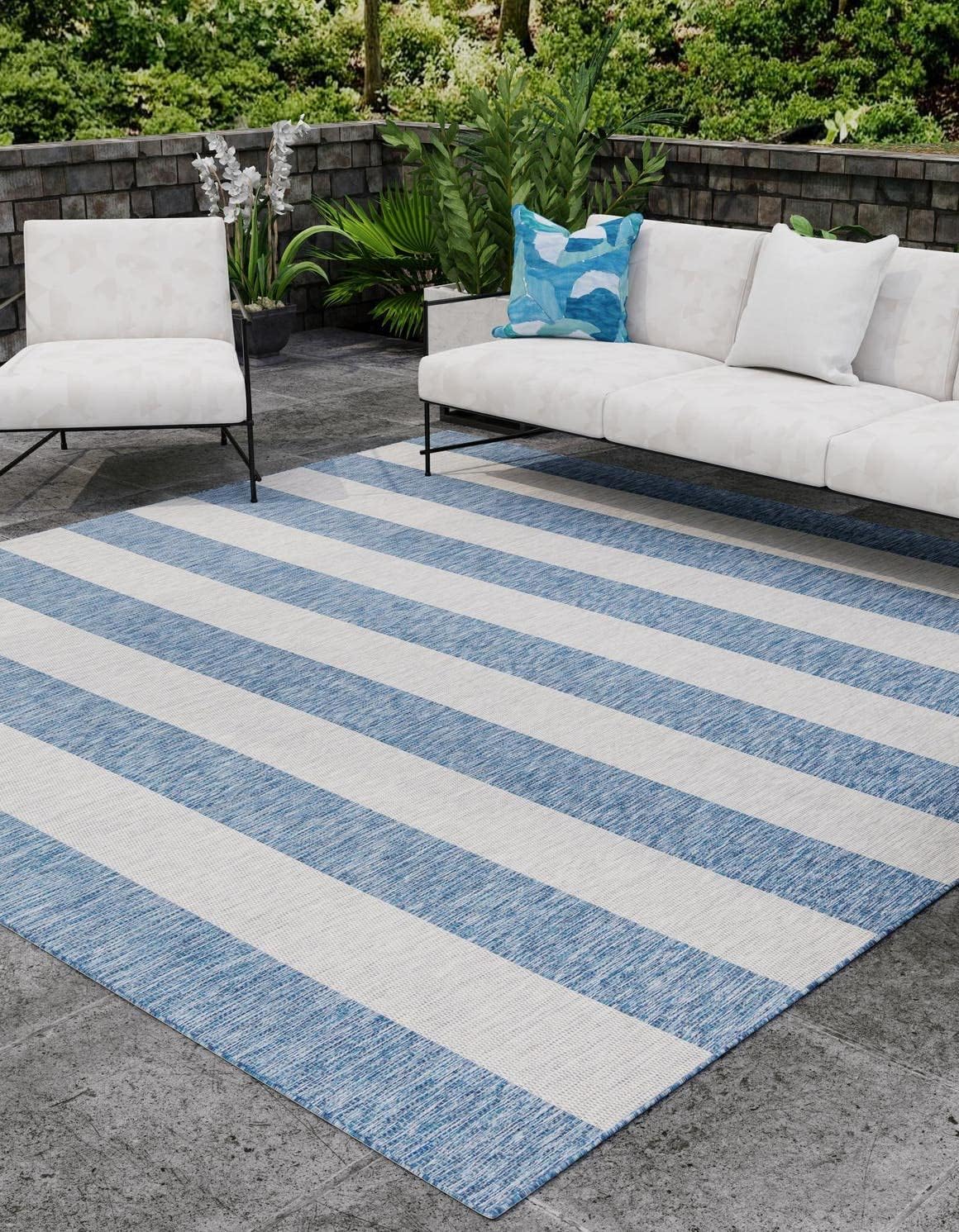 Unique Loom Outdoor Striped Collection Area Rug - Distressed Stripe (9' x 12' Rectangle, Green/ Gray)