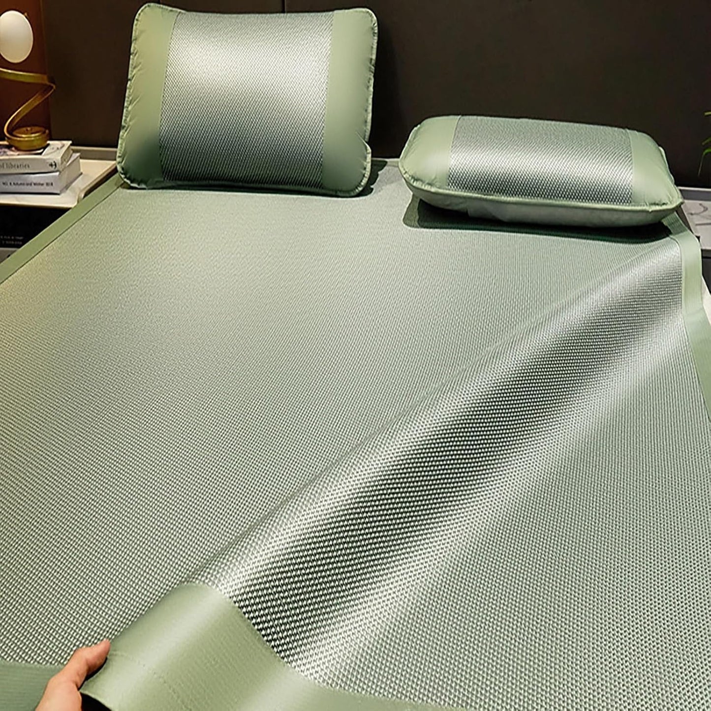 Rattan Summer Cooling Sleeping Mat, Foldable Rattan Cooling Bed Mat with Pillowcase, Smooth Breathable Bed Mat Ice Silk Floor Mat, Reversible Absorb Sweat/Cool Pad, Easy to Clean for School Dormitory