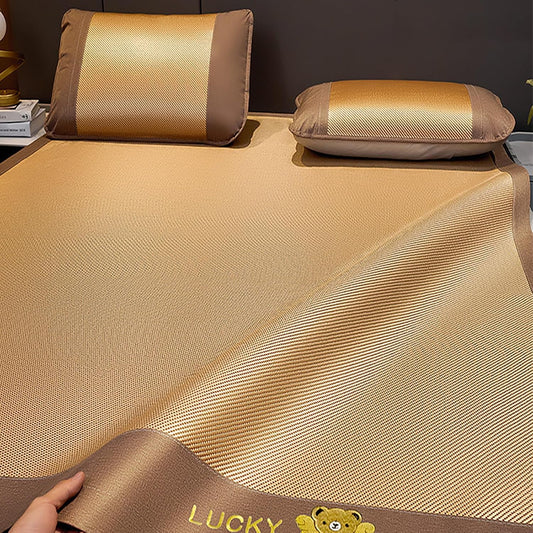Rattan Summer Cooling Sleeping Mat, Foldable Rattan Cooling Bed Mat with Pillowcase, Smooth Breathable Bed Mat Ice Silk Floor Mat, Reversible Absorb Sweat/Cool Pad, Easy to Clean for School Dormitory