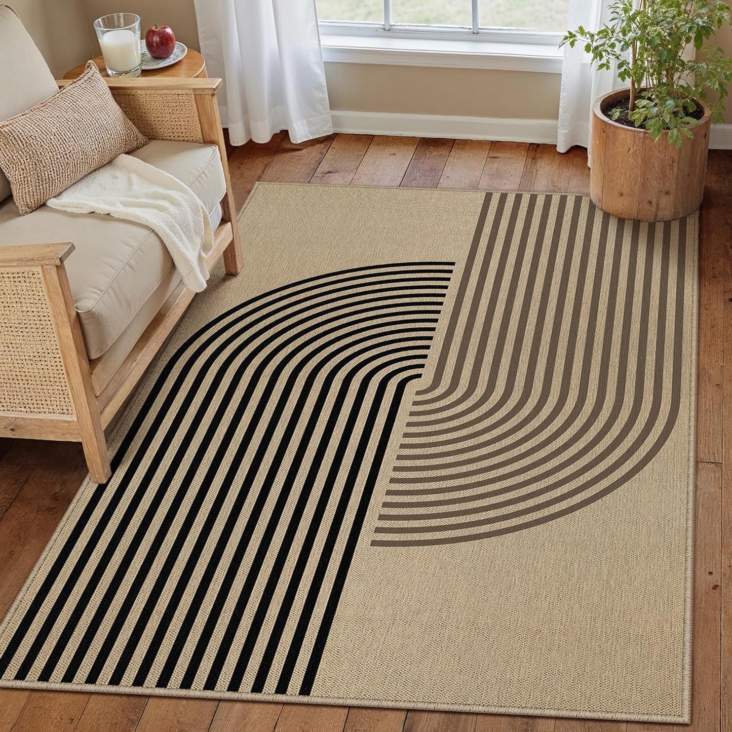 5x7 Checkered Easy Jute Area Rug for Living Room Checkerboard Washable Indoor Outdoor Carpet Farmhouse Patio Office Mat Geometric Non Slip Black Carpet for Backyard Dining Room