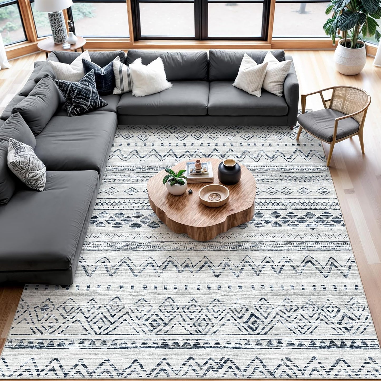8x10 Area Rug for Living Room Moroccan Washable Rugs Non Slip Indoor Floor Carpet Foldable Large Soft Area Rug for Dining Room Bedroom with Low Pile(Grey,8'x10')