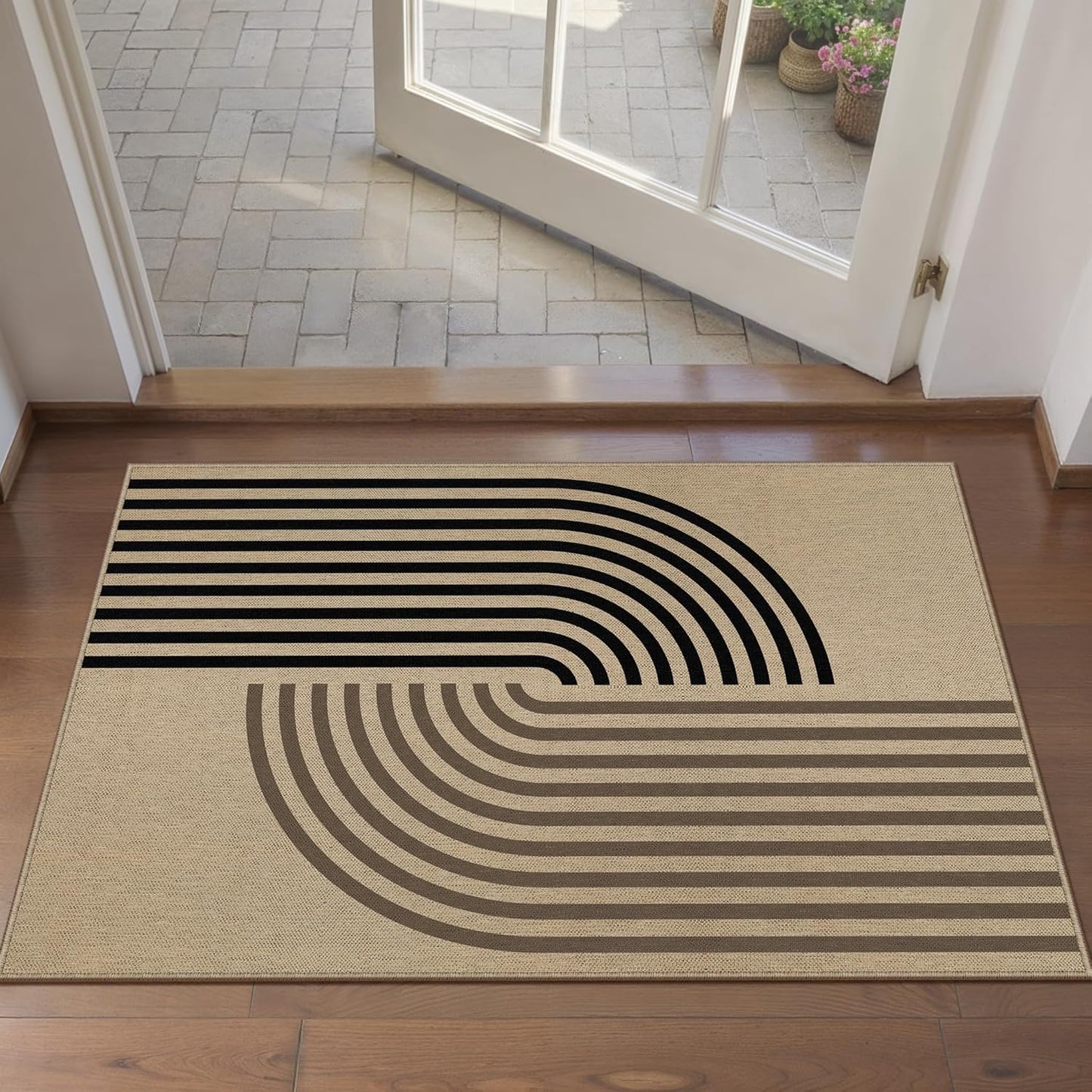 5x7 Checkered Easy Jute Area Rug for Living Room Checkerboard Washable Indoor Outdoor Carpet Farmhouse Patio Office Mat Geometric Non Slip Black Carpet for Backyard Dining Room