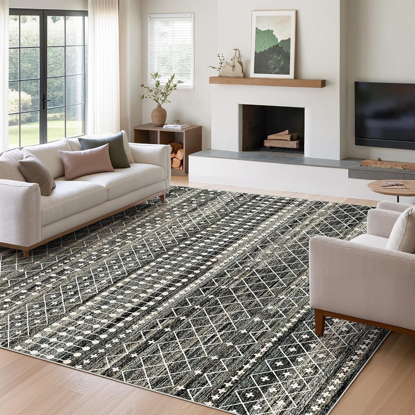 8x10 Area Rug for Living Room Moroccan Washable Rugs Non Slip Indoor Floor Carpet Foldable Large Soft Area Rug for Dining Room Bedroom with Low Pile(Grey,8'x10')