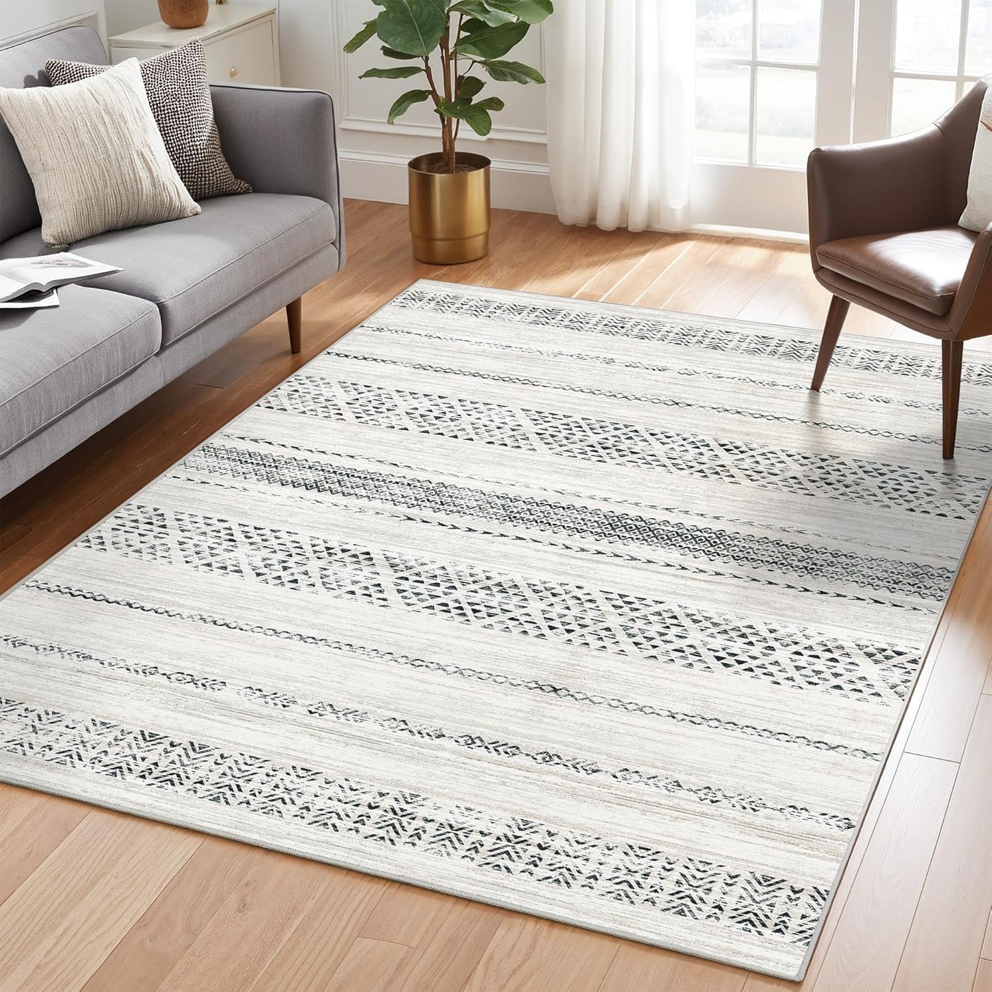 8x10 Area Rug for Living Room Moroccan Washable Rugs Non Slip Indoor Floor Carpet Foldable Large Soft Area Rug for Dining Room Bedroom with Low Pile(Grey,8'x10')