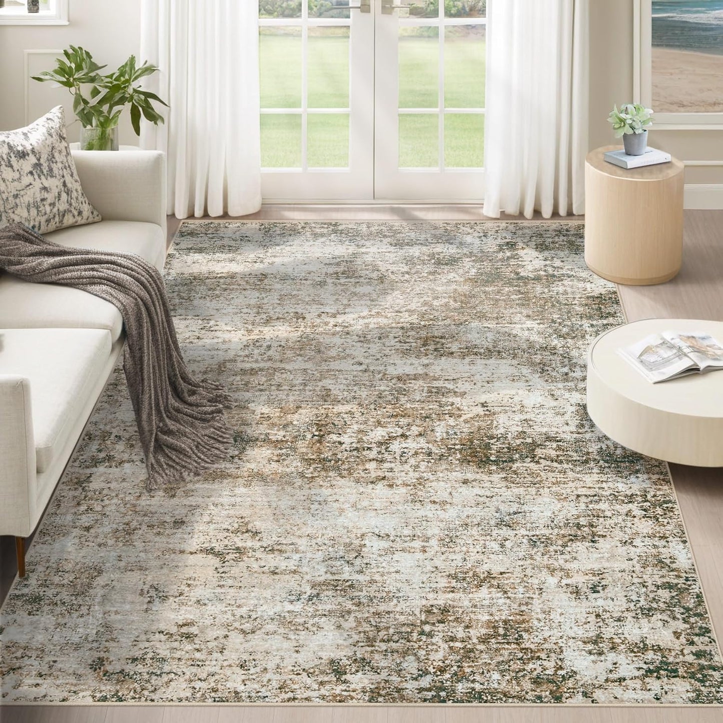 8x10 Area Rugs for Living Room, Washable Modern Abstract Large Area Rug Neutral Soft Non Slip Kids Rug Stain Resistant Indoor Carpet for Bedroom Nursery Dining Room Playroom Home Office(Blue, 8'x10')
