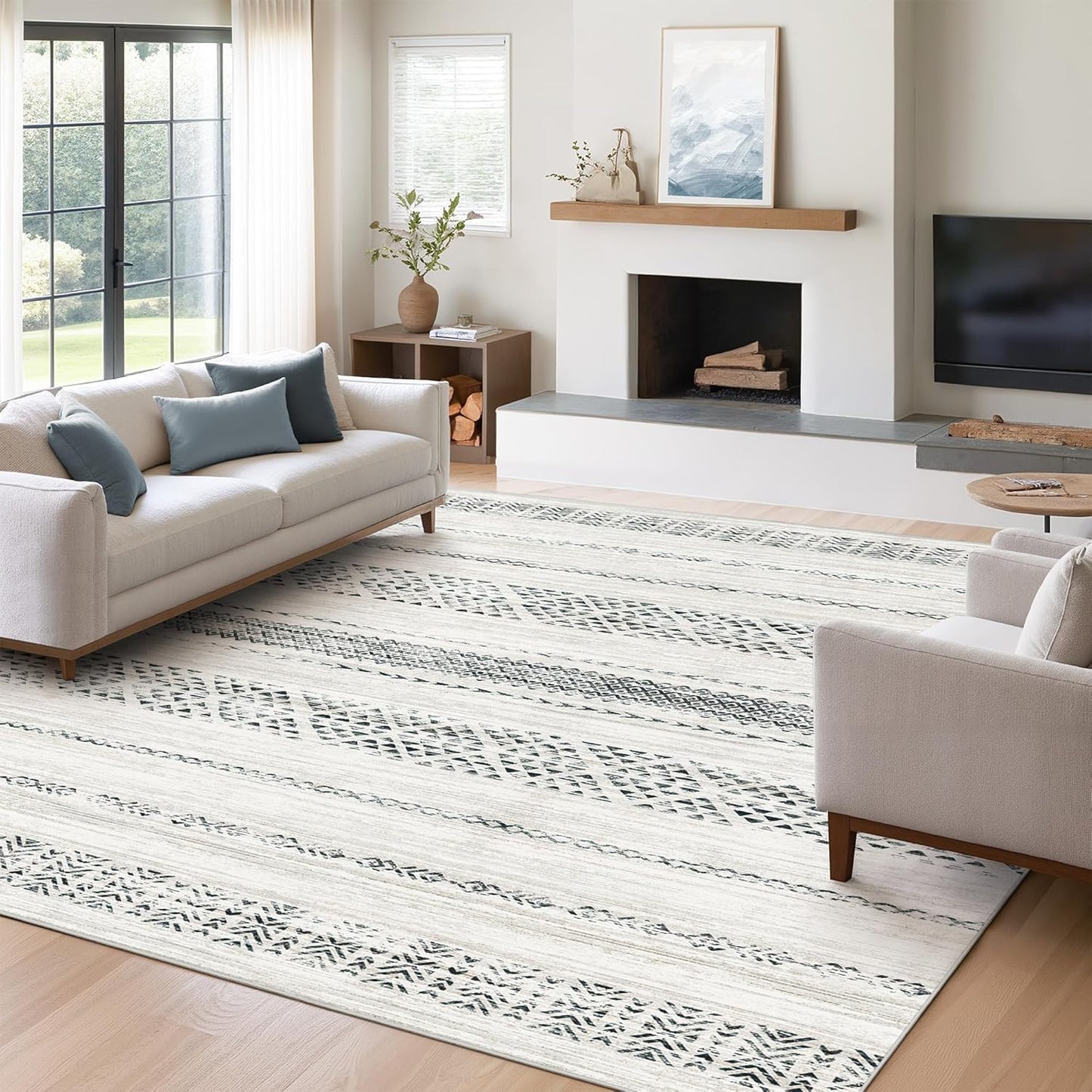 8x10 Area Rug for Living Room Moroccan Washable Rugs Non Slip Indoor Floor Carpet Foldable Large Soft Area Rug for Dining Room Bedroom with Low Pile(Grey,8'x10')