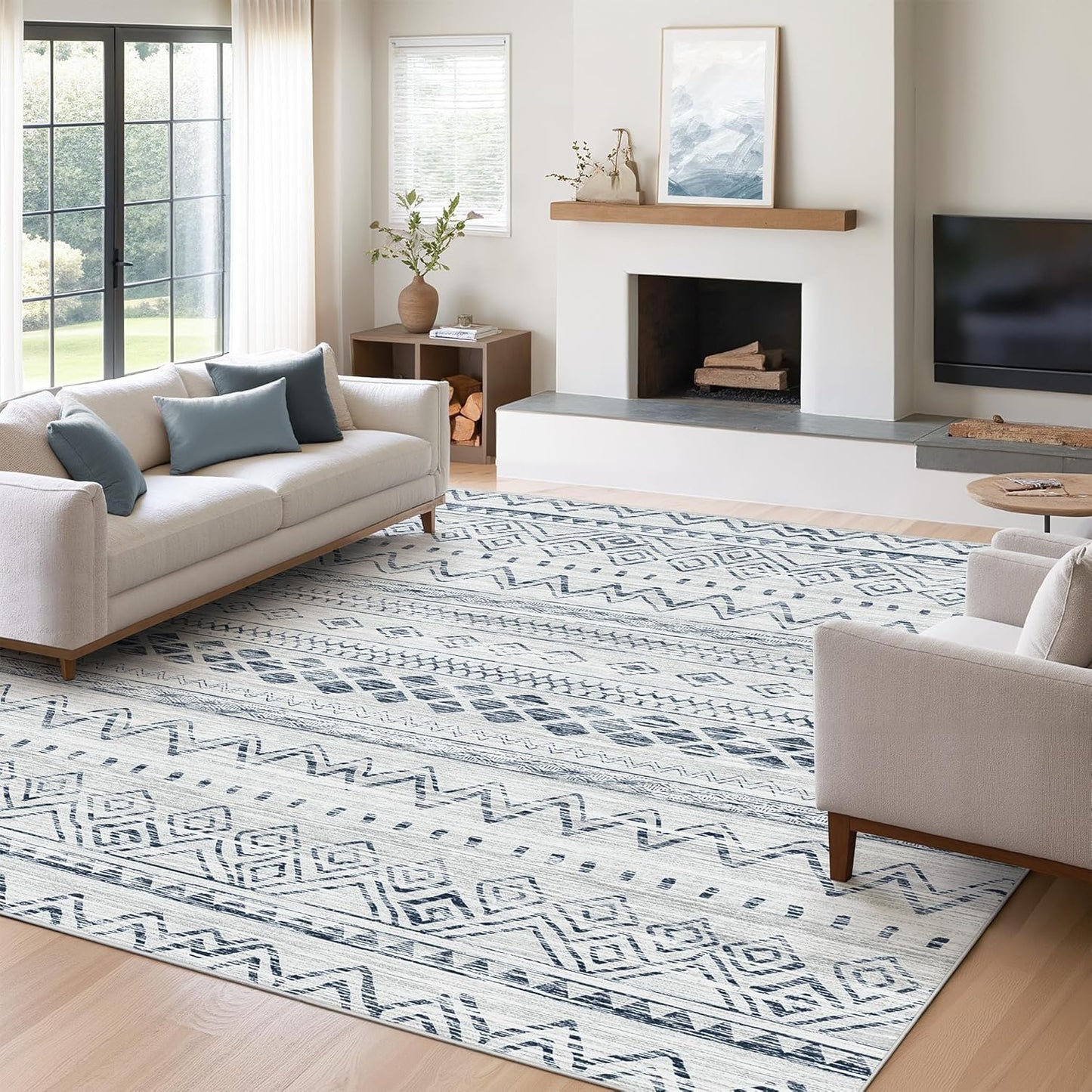 8x10 Area Rug for Living Room Moroccan Washable Rugs Non Slip Indoor Floor Carpet Foldable Large Soft Area Rug for Dining Room Bedroom with Low Pile(Grey,8'x10')