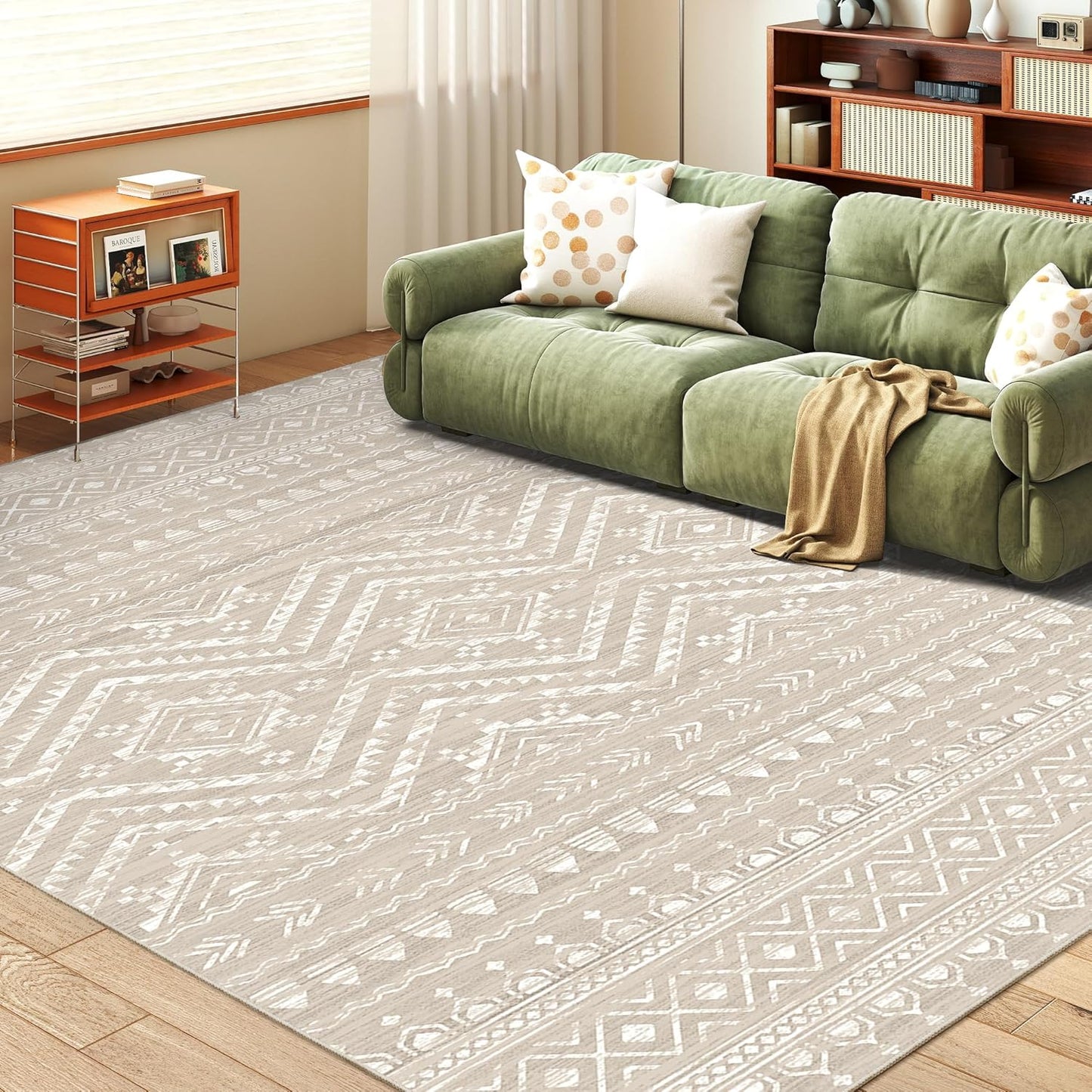 8x10 Area Rug for Living Room Moroccan Washable Rugs Non Slip Indoor Floor Carpet Foldable Large Soft Area Rug for Dining Room Bedroom with Low Pile(Grey,8'x10')