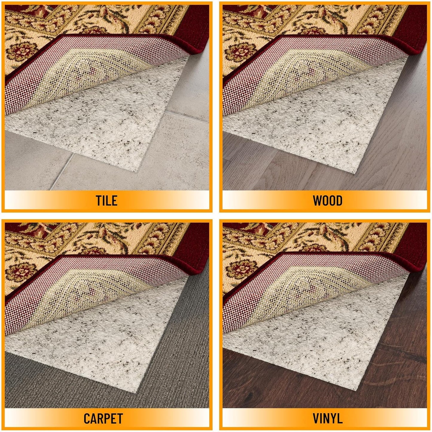 Ottomanson Non Slip Rug Pad Grip 8x12 1/8 Thick, Protection for Any Flooring Surface, Keep Your Runner Rug and Area Rugs in Place, 7'8" x 12', Beige