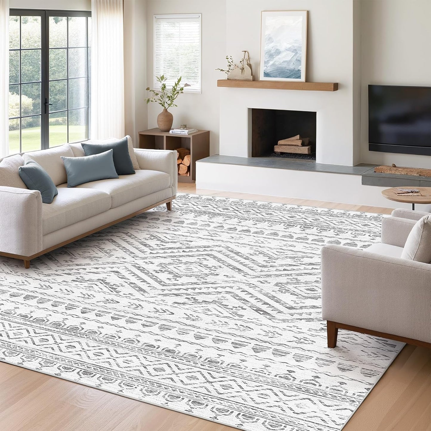 8x10 Area Rug for Living Room Moroccan Washable Rugs Non Slip Indoor Floor Carpet Foldable Large Soft Area Rug for Dining Room Bedroom with Low Pile(Grey,8'x10')