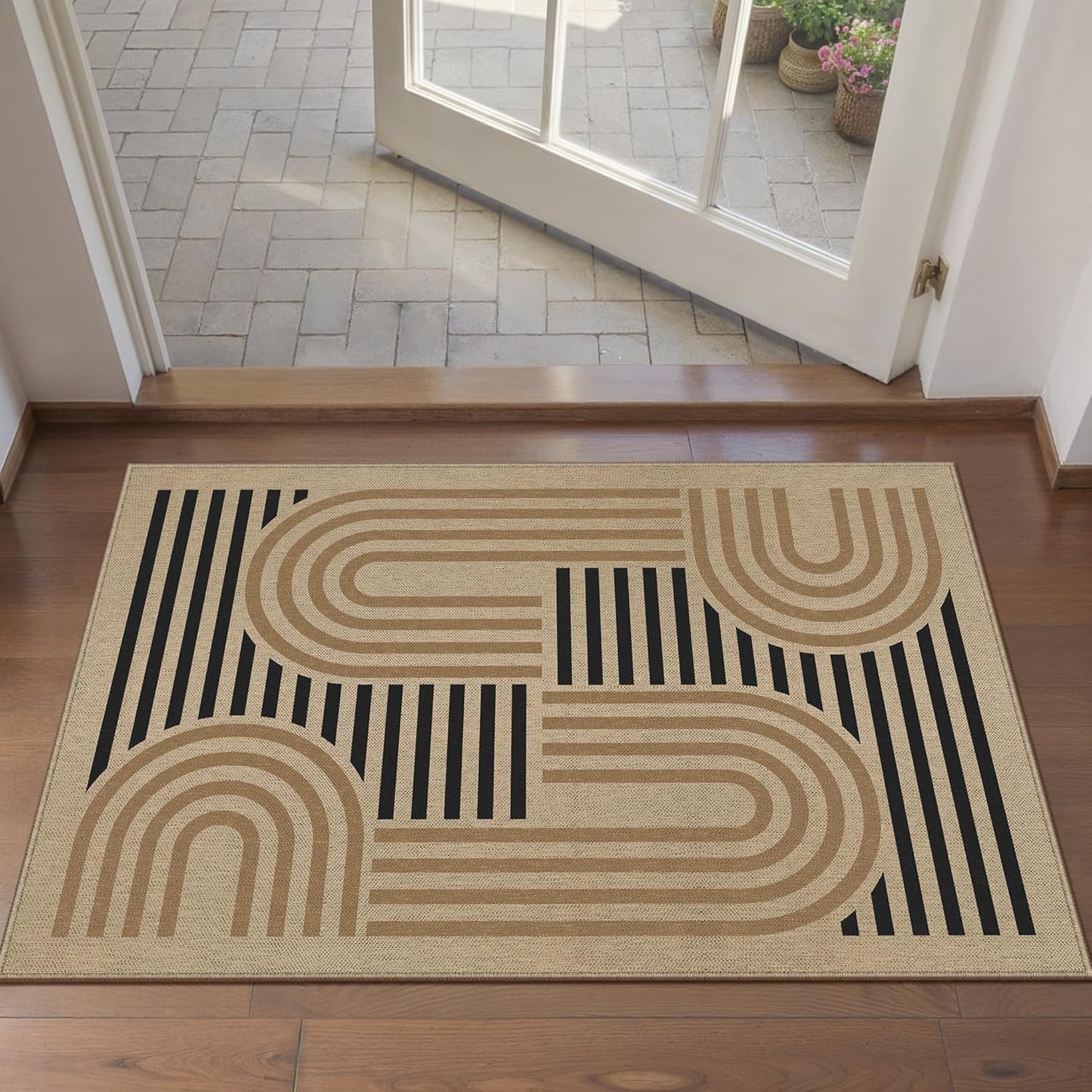 5x7 Checkered Easy Jute Area Rug for Living Room Checkerboard Washable Indoor Outdoor Carpet Farmhouse Patio Office Mat Geometric Non Slip Black Carpet for Backyard Dining Room