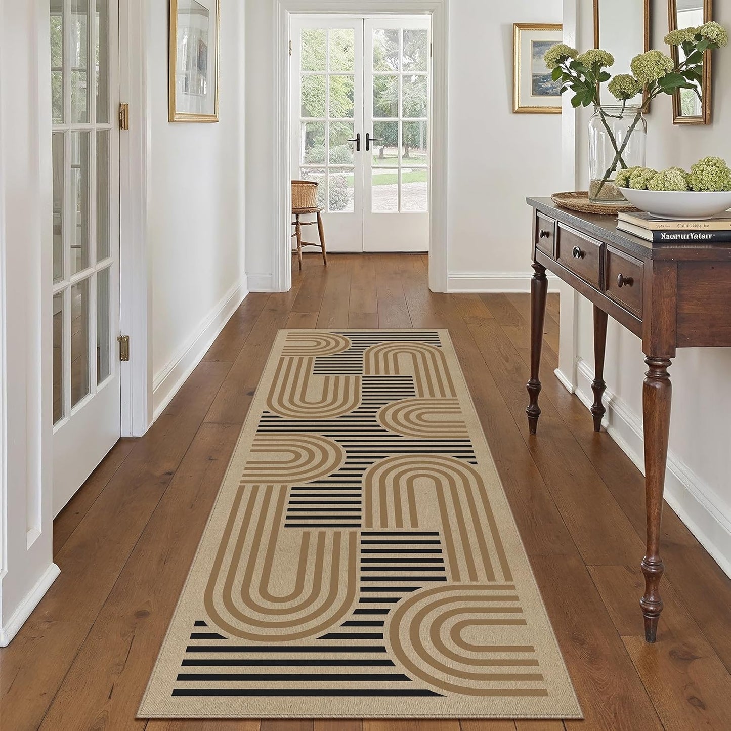 5x7 Checkered Easy Jute Area Rug for Living Room Checkerboard Washable Indoor Outdoor Carpet Farmhouse Patio Office Mat Geometric Non Slip Black Carpet for Backyard Dining Room