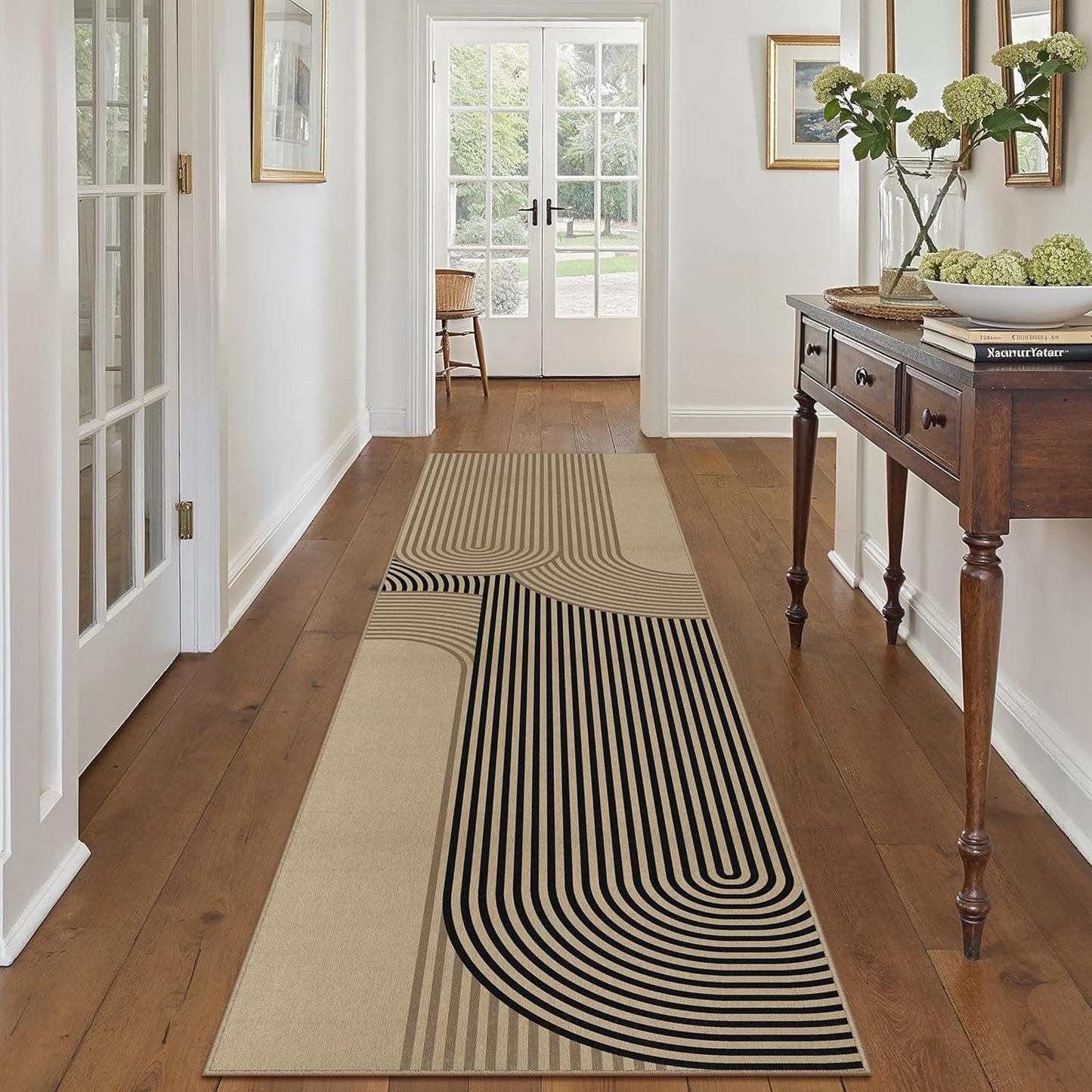 5x7 Checkered Easy Jute Area Rug for Living Room Checkerboard Washable Indoor Outdoor Carpet Farmhouse Patio Office Mat Geometric Non Slip Black Carpet for Backyard Dining Room