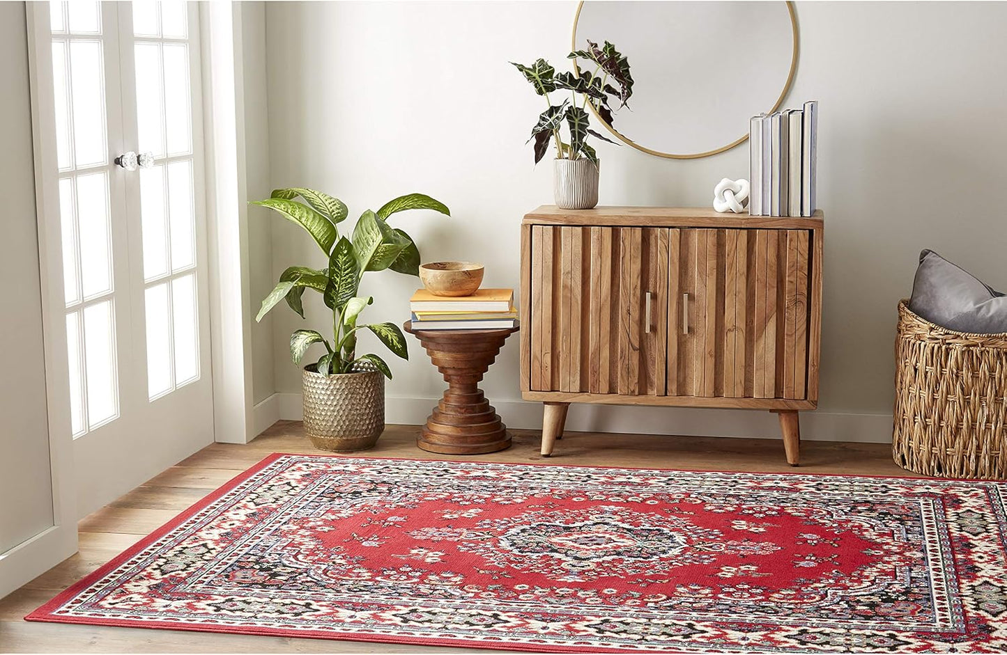Home Dynamix Premium Sakarya Traditional Medallion Border Area Rug, Claret, 7'8"x10'7" Rectangle