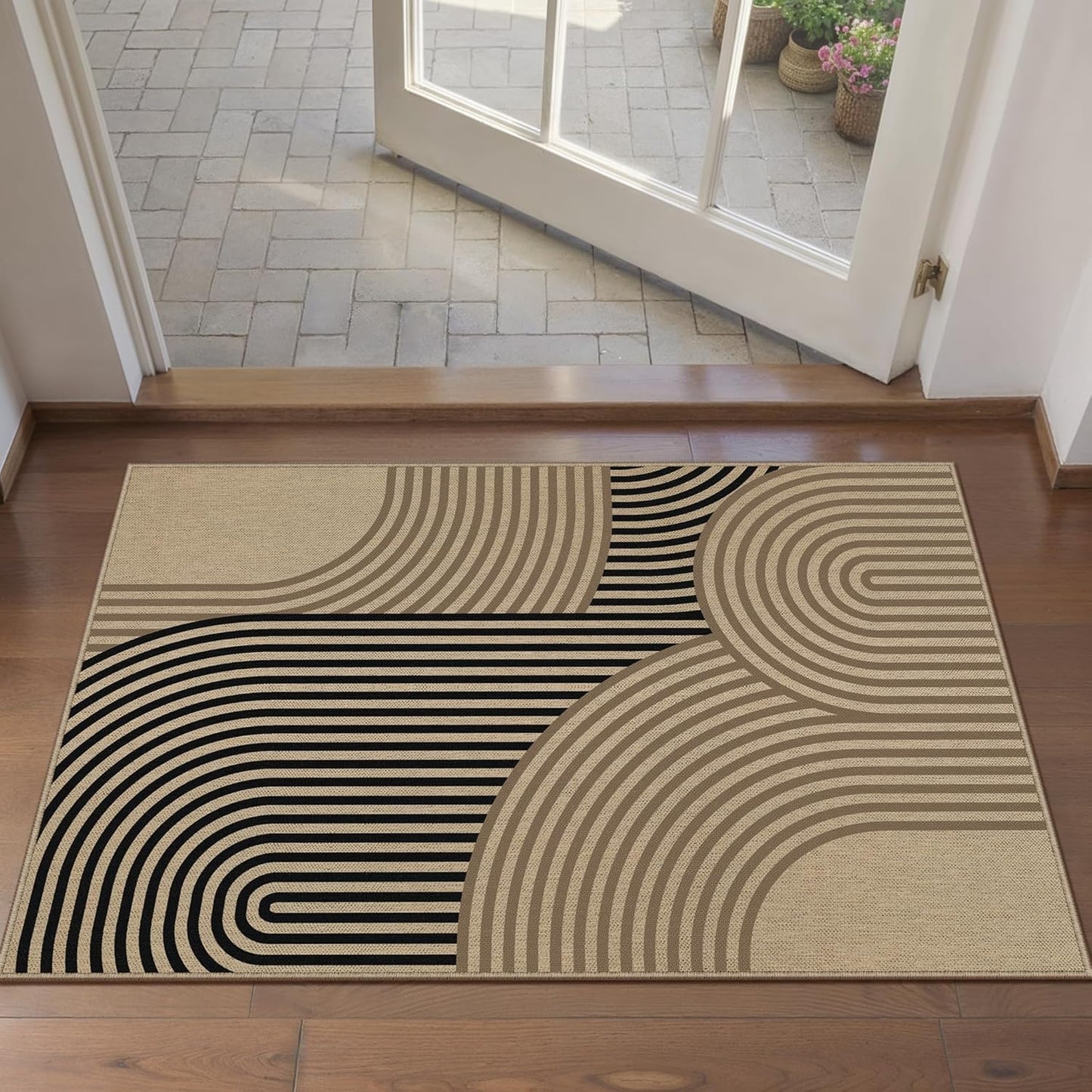 5x7 Checkered Easy Jute Area Rug for Living Room Checkerboard Washable Indoor Outdoor Carpet Farmhouse Patio Office Mat Geometric Non Slip Black Carpet for Backyard Dining Room