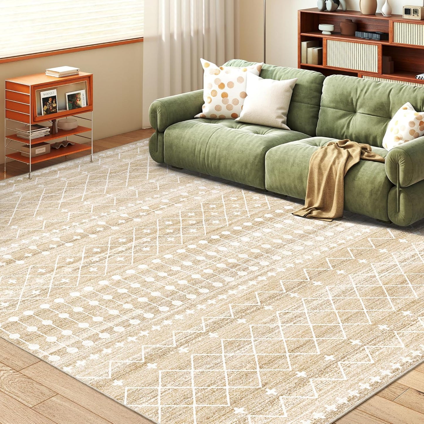 8x10 Area Rug for Living Room Moroccan Washable Rugs Non Slip Indoor Floor Carpet Foldable Large Soft Area Rug for Dining Room Bedroom with Low Pile(Grey,8'x10')