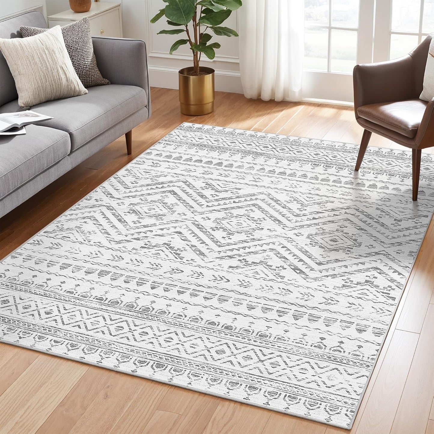 8x10 Area Rug for Living Room Moroccan Washable Rugs Non Slip Indoor Floor Carpet Foldable Large Soft Area Rug for Dining Room Bedroom with Low Pile(Grey,8'x10')