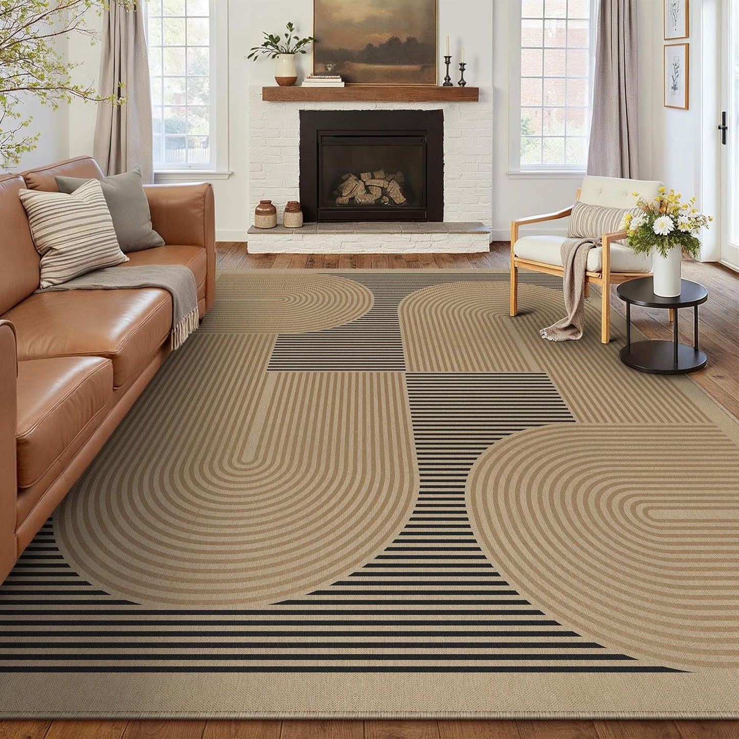 5x7 Checkered Easy Jute Area Rug for Living Room Checkerboard Washable Indoor Outdoor Carpet Farmhouse Patio Office Mat Geometric Non Slip Black Carpet for Backyard Dining Room