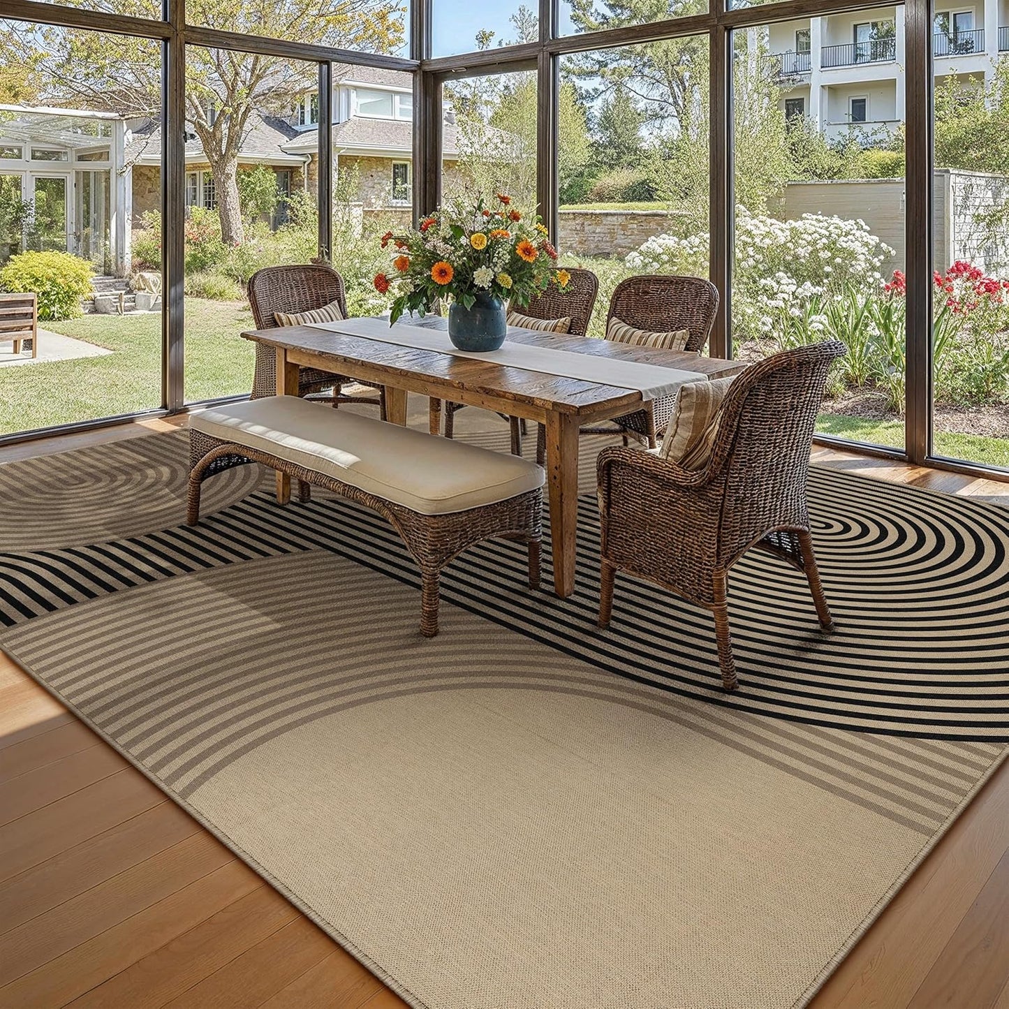 5x7 Checkered Easy Jute Area Rug for Living Room Checkerboard Washable Indoor Outdoor Carpet Farmhouse Patio Office Mat Geometric Non Slip Black Carpet for Backyard Dining Room
