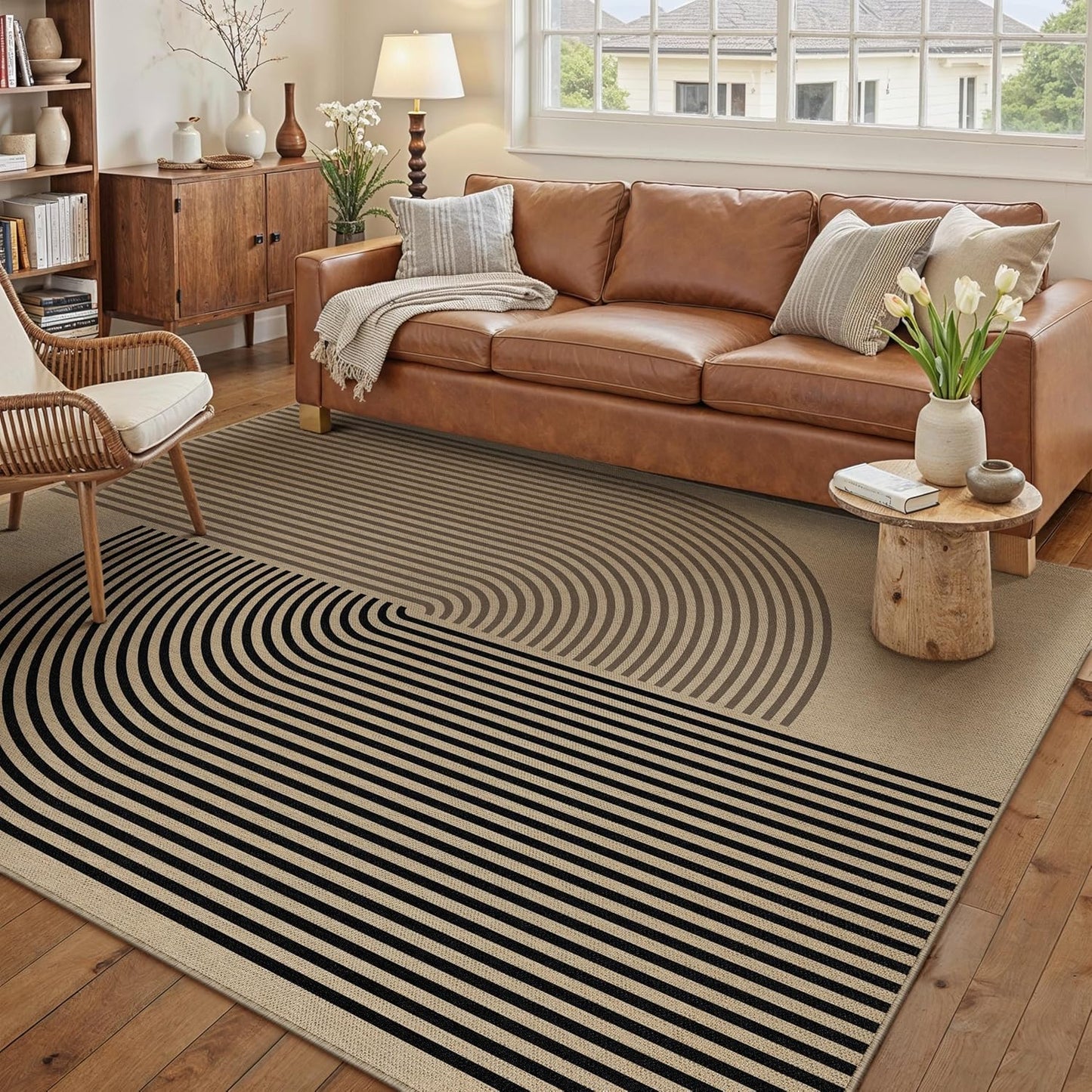 5x7 Checkered Easy Jute Area Rug for Living Room Checkerboard Washable Indoor Outdoor Carpet Farmhouse Patio Office Mat Geometric Non Slip Black Carpet for Backyard Dining Room
