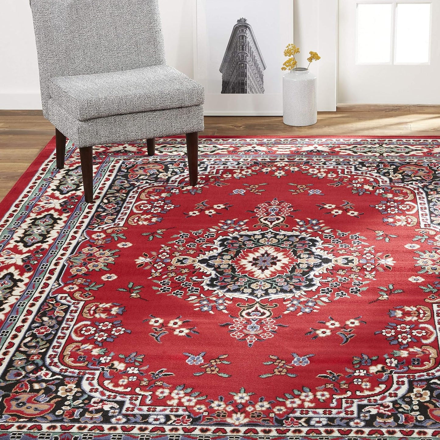 Home Dynamix Premium Sakarya Traditional Medallion Border Area Rug, Claret, 7'8"x10'7" Rectangle