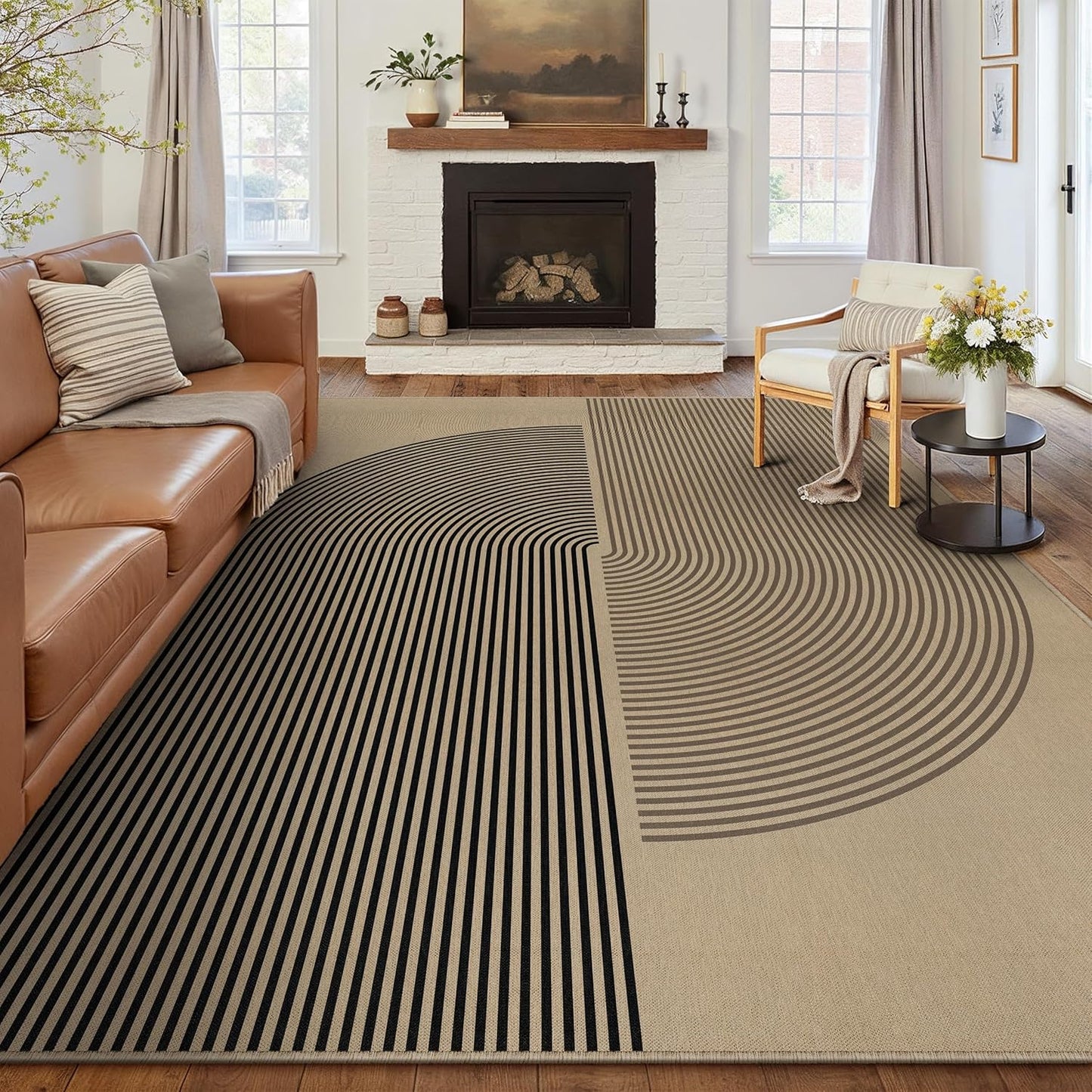 5x7 Checkered Easy Jute Area Rug for Living Room Checkerboard Washable Indoor Outdoor Carpet Farmhouse Patio Office Mat Geometric Non Slip Black Carpet for Backyard Dining Room