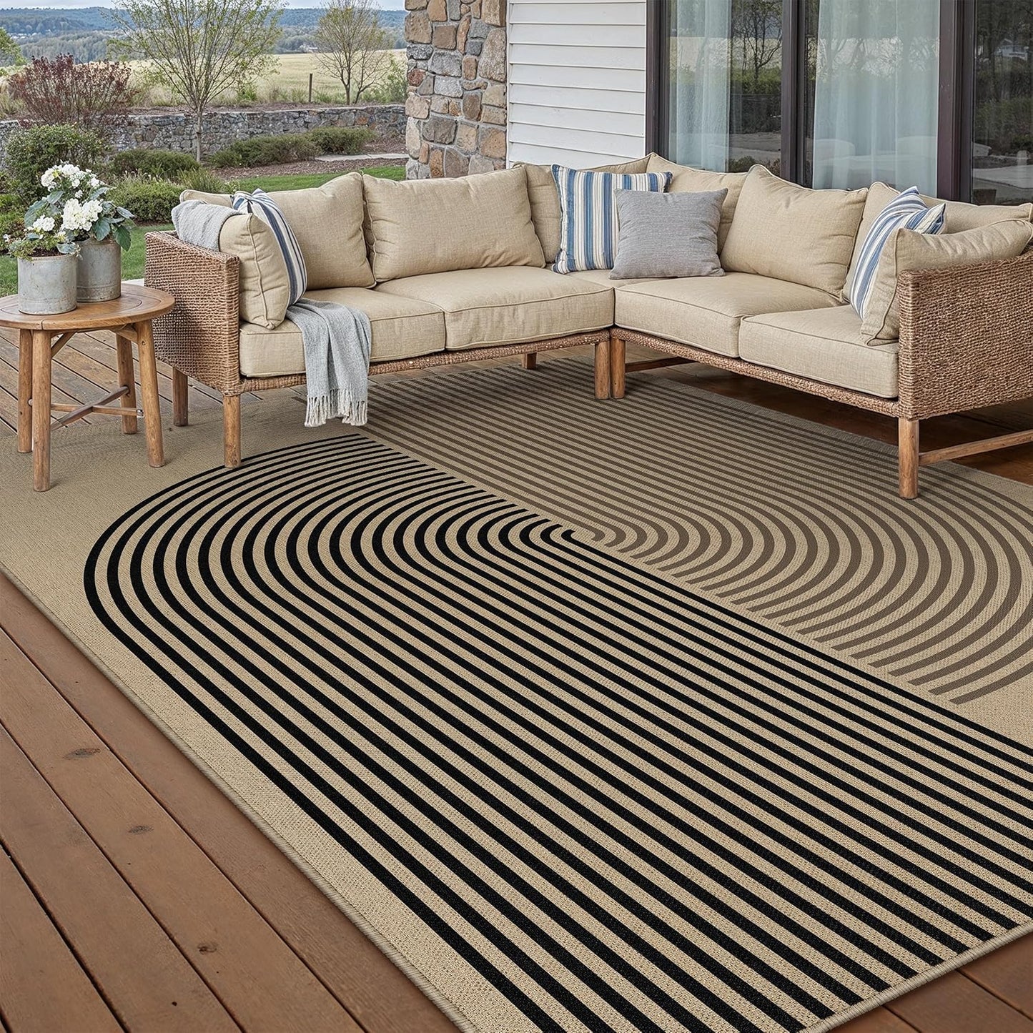 5x7 Checkered Easy Jute Area Rug for Living Room Checkerboard Washable Indoor Outdoor Carpet Farmhouse Patio Office Mat Geometric Non Slip Black Carpet for Backyard Dining Room