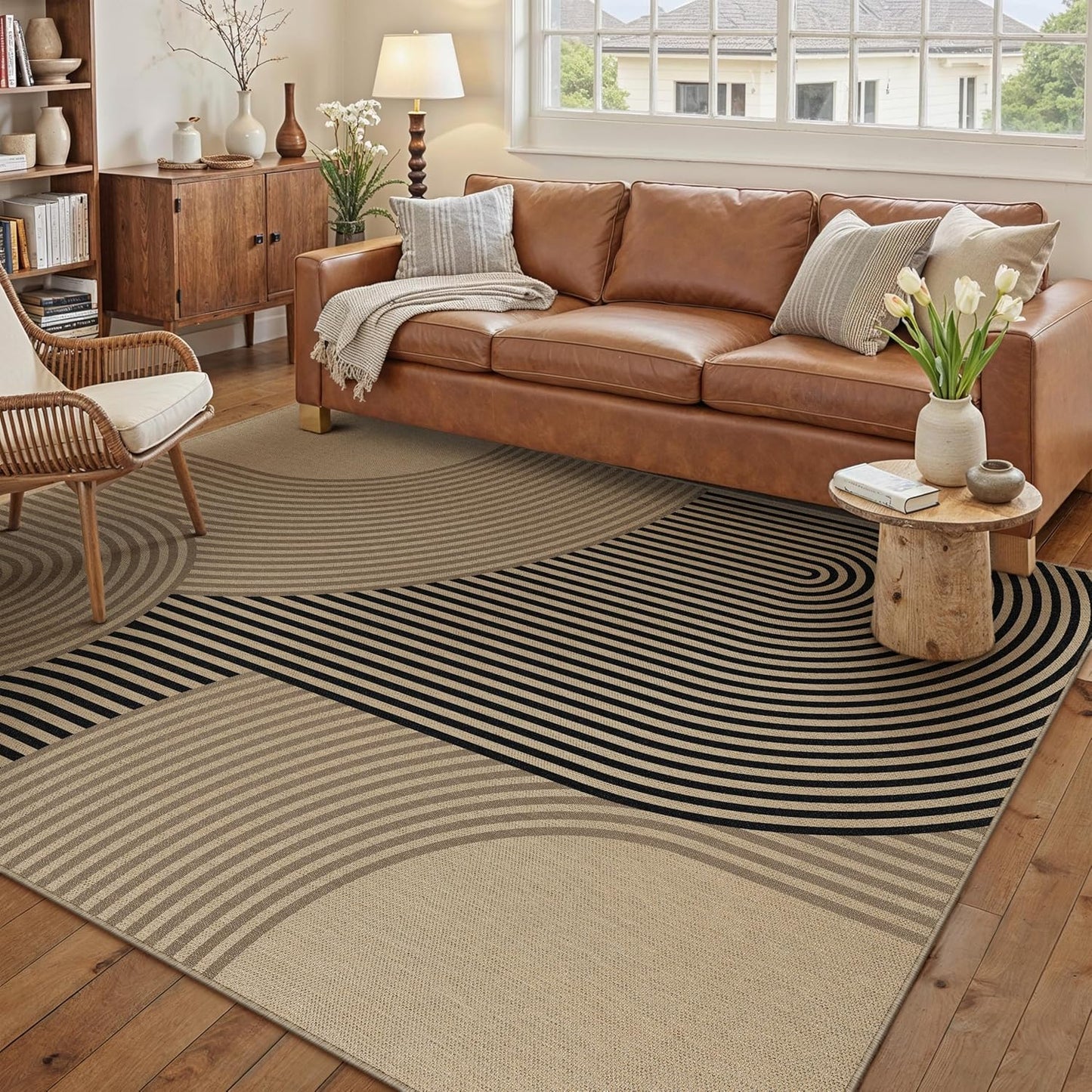 5x7 Checkered Easy Jute Area Rug for Living Room Checkerboard Washable Indoor Outdoor Carpet Farmhouse Patio Office Mat Geometric Non Slip Black Carpet for Backyard Dining Room